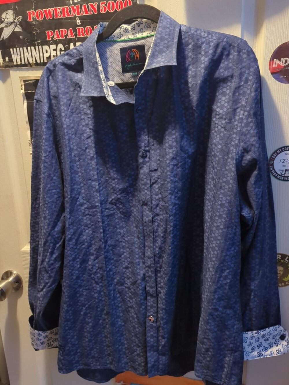 John Lennon Shirt Mens Extra Large Blue Long Sleeve Button Up Floral Flip XXL